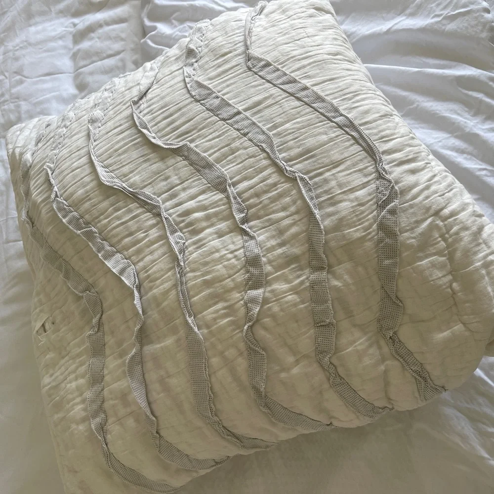 Vintage y2k ruffled white striped large square throw pillow cover